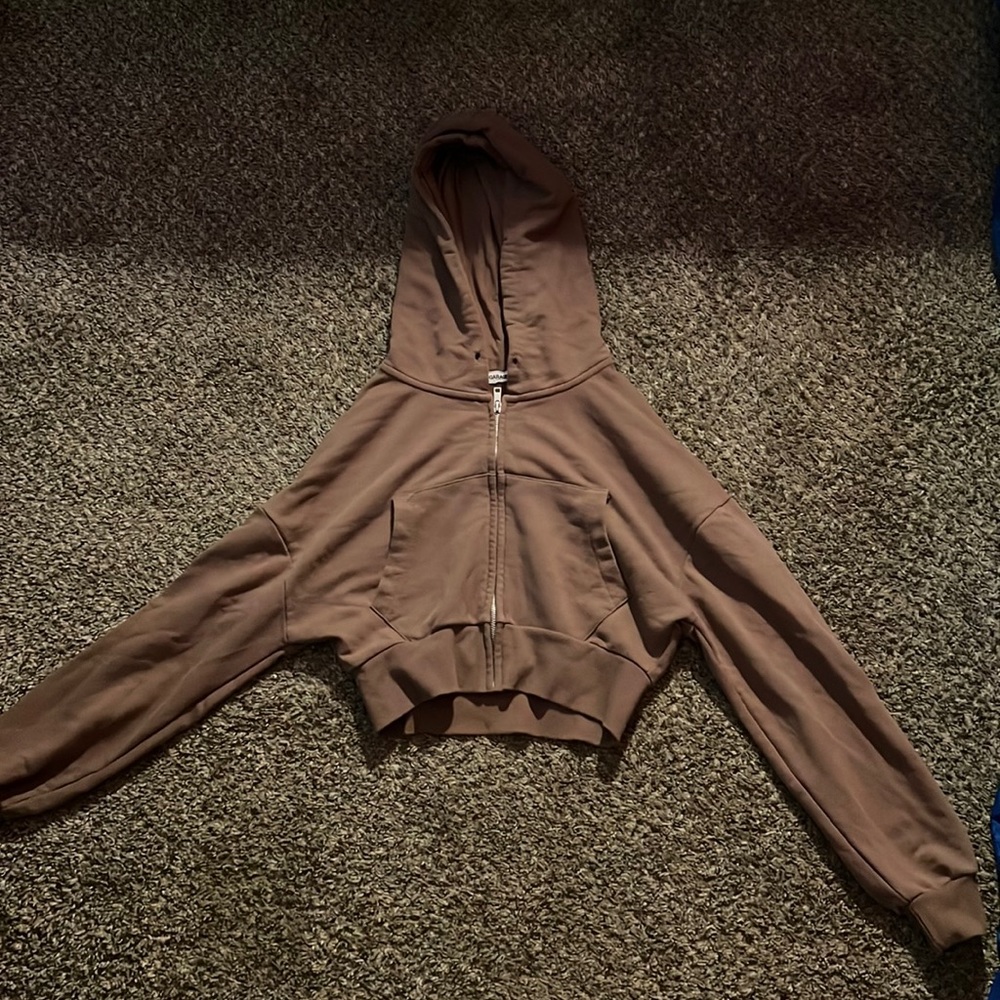 brown cropped zip up